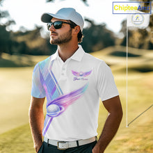 Load image into Gallery viewer, Mens Golf Polo Shirt Violet Square Plaid Pattern Custom Golf Ball Golf Tops For Men NHN0204