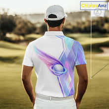 Load image into Gallery viewer, Mens Golf Polo Shirt Violet Square Plaid Pattern Custom Golf Ball Golf Tops For Men NHN0204