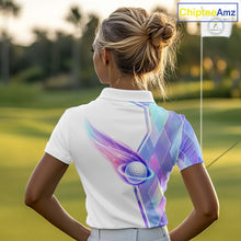 Load image into Gallery viewer, Womens Golf Polo Shirt Violet Square Plaid Pattern Custom Flame Golf Ball Golf Tops For Ladies NHN0204