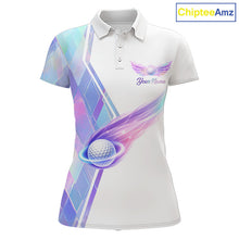 Load image into Gallery viewer, Womens Golf Polo Shirt Violet Square Plaid Pattern Custom Flame Golf Ball Golf Tops For Ladies NHN0204