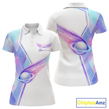 Load image into Gallery viewer, Womens Golf Polo Shirt Violet Square Plaid Pattern Custom Flame Golf Ball Golf Tops For Ladies NHN0204