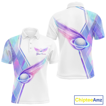 Load image into Gallery viewer, Mens Golf Polo Shirt Violet Square Plaid Pattern Custom Golf Ball Golf Tops For Men NHN0204