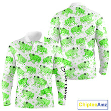 Load image into Gallery viewer, Funny Green Frog Pattern Long Sleeve Golf Polo Shirts Custom Golf Attire For Men, Golfer Gift NHN0134