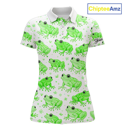 Funny Green Frog Pattern Womens Golf Polo Shirts Custom Golf Attire For Ladies , Golfer Gifts NHN0134