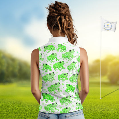 Funny Green Frog Pattern Womens Sleeveless Golf Polo Shirts Custom Golf Attire For Ladies , Golfer Gifts NHN0134