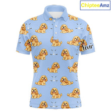 Load image into Gallery viewer, Funny Cocker Spaniel Mens Golf Polo Shirt Custom Blue Pattern Team Mens Golf Tops, Dog Lover Gift Nhn0210