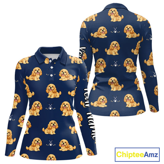 Womens Long Sleeve Golf Polo Shirt Custom Funny Cocker Spaniel Team Ladies Golf Tops, Dog Lover Gift NHN0210