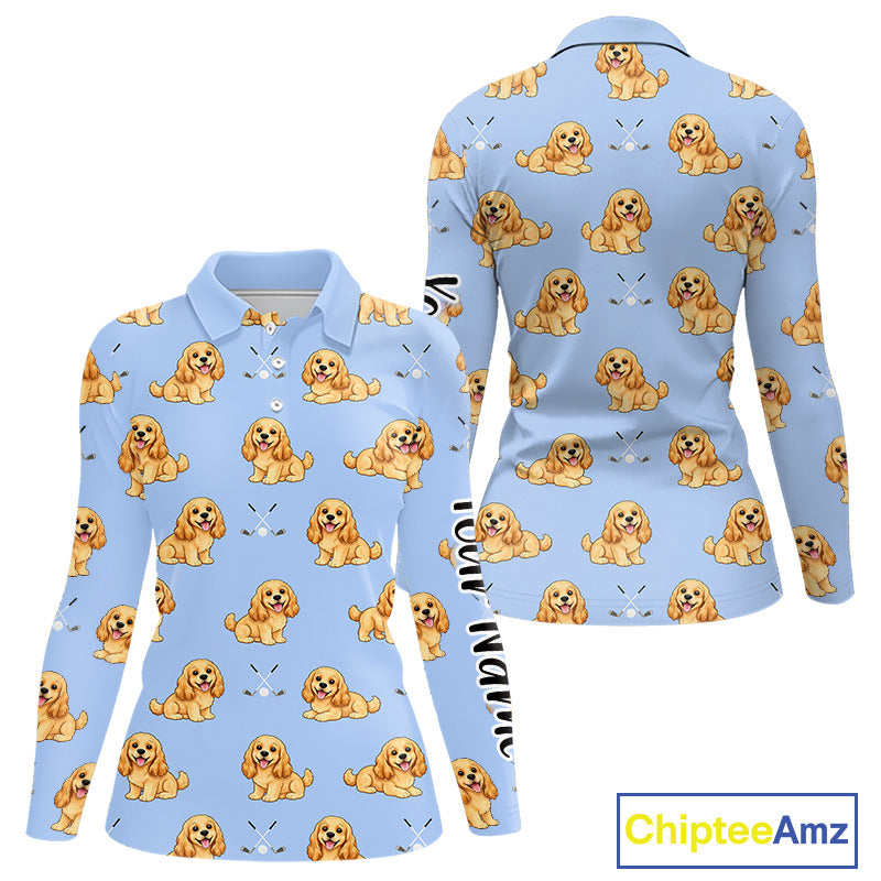 Funny Cocker Spaniel Womens Long Sleeve Golf Polo Shirt Custom Team Ladies Golf Tops, Dog Lover Gift Nhn0210