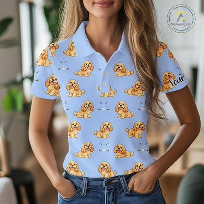 Funny Cocker Spaniel Womens Golf Polo Shirt Custom Blue Pattern Team Ladies Golf Tops, Dog Lover Gift Nhn0210