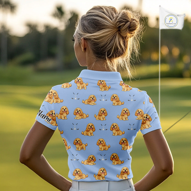 Funny Cocker Spaniel Womens Golf Polo Shirt Custom Blue Pattern Team Ladies Golf Tops, Dog Lover Gift Nhn0210