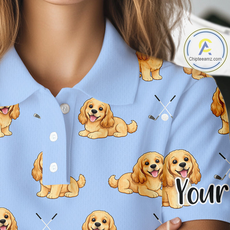 Funny Cocker Spaniel Womens Golf Polo Shirt Custom Blue Pattern Team Ladies Golf Tops, Dog Lover Gift Nhn0210