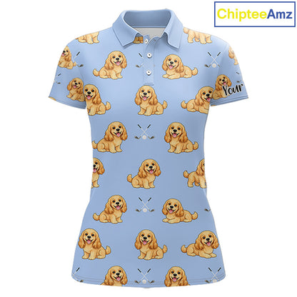 Funny Cocker Spaniel Womens Golf Polo Shirt Custom Blue Pattern Team Ladies Golf Tops, Dog Lover Gift Nhn0210