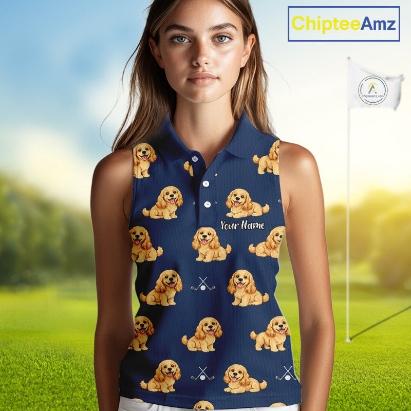 Womens Sleeveless Golf Polo Shirt Custom Funny Cocker Spaniel Team Ladies Golf Tops, Dog Lover Gift NHN0210