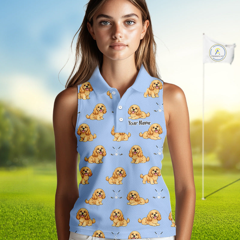 Funny Cocker Spaniel Womens Sleeveless Golf Polo Shirt Custom Team Ladies Golf Tops, Dog Lover Gift Nhn0210