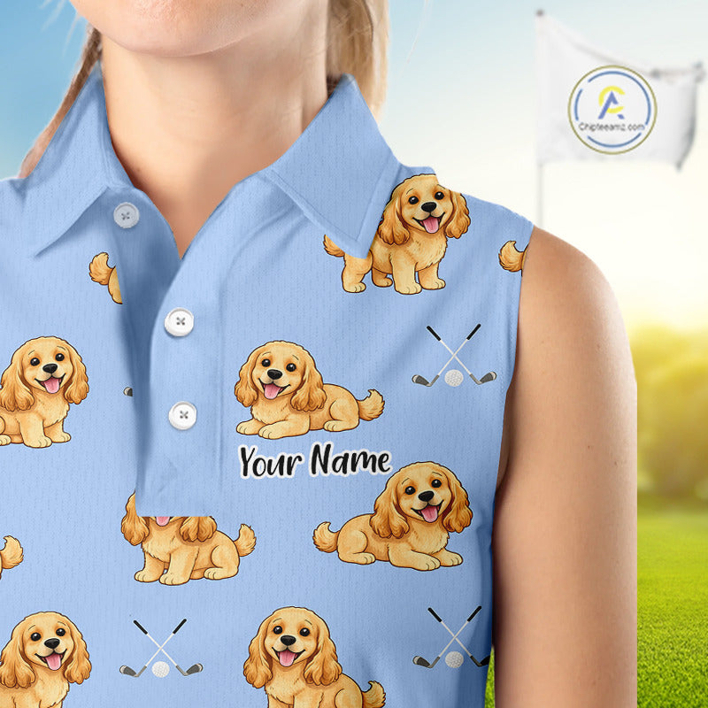 Funny Cocker Spaniel Womens Sleeveless Golf Polo Shirt Custom Team Ladies Golf Tops, Dog Lover Gift Nhn0210
