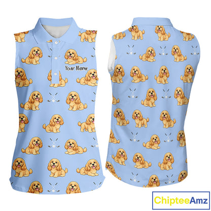 Funny Cocker Spaniel Womens Sleeveless Golf Polo Shirt Custom Team Ladies Golf Tops, Dog Lover Gift Nhn0210