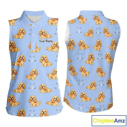 Funny Cocker Spaniel Womens Sleeveless Golf Polo Shirt Custom Team Ladies Golf Tops, Dog Lover Gift Nhn0210