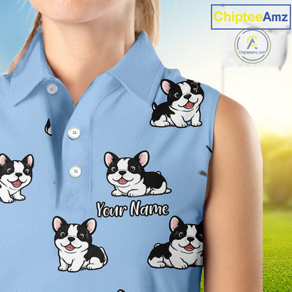 Womens Sleeveless Golf Polo Shirt Custom Funny French Bulldog Team Ladies Golf Tops, Dog Lover Gift NHN0212