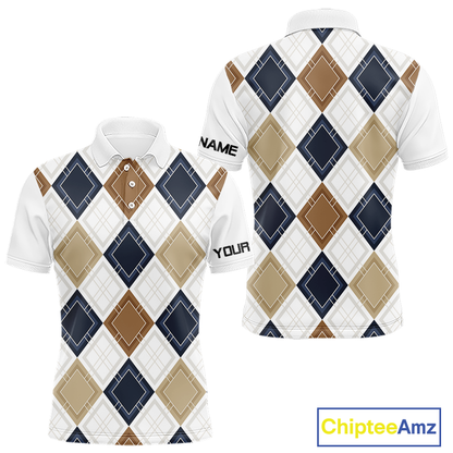 Plaid Mens Golf Polo Shirt Custom Retro Argyle Pattern Team Golf Tops, Vintage Golf Gift Personalized NHN0216