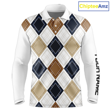Load image into Gallery viewer, Plaid Long Sleeve Golf Polo Shirt Custom Retro Argyle Pattern Team Golf Tops, Vintage Golf Gift NHN0216