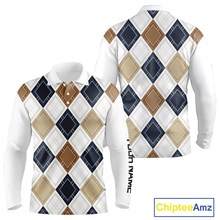 Load image into Gallery viewer, Plaid Long Sleeve Golf Polo Shirt Custom Retro Argyle Pattern Team Golf Tops, Vintage Golf Gift NHN0216