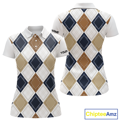 Plaid Womens Golf Polo Shirt Custom Retro Argyle Pattern Team Ladies Golf Tops, Vintage Golf Gift NHN0216