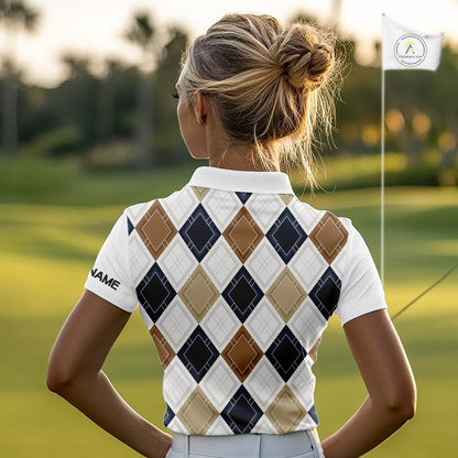 Plaid Womens Golf Polo Shirt Custom Retro Argyle Pattern Team Ladies Golf Tops, Vintage Golf Gift NHN0216