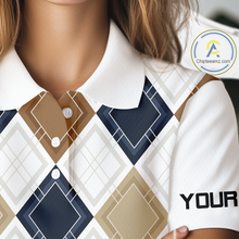Load image into Gallery viewer, Plaid Womens Golf Polo Shirt Custom Retro Argyle Pattern Team Ladies Golf Tops, Vintage Golf Gift NHN0216