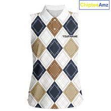 Load image into Gallery viewer, Plaid Womens Sleeveless Golf Polo Shirt Custom Retro Argyle Pattern Team Golf Tops, Vintage Golf Gift NHN0216