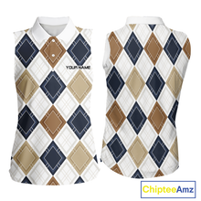 Load image into Gallery viewer, Plaid Womens Sleeveless Golf Polo Shirt Custom Retro Argyle Pattern Team Golf Tops, Vintage Golf Gift NHN0216