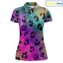 Load image into Gallery viewer, Leopard Womens Golf Polo Shirt Custom Colorful Neon Rainbow Leopard Pattern Team Golf Top, Golf Gifts NHN0217