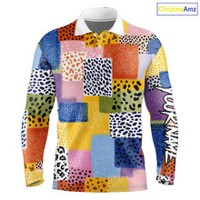 Load image into Gallery viewer, Funny Plaid Long Sleeve Golf Polo Shirt Custom Colorful Leopard Square Pattern Team Golf Top, Golf Gift NHN0218