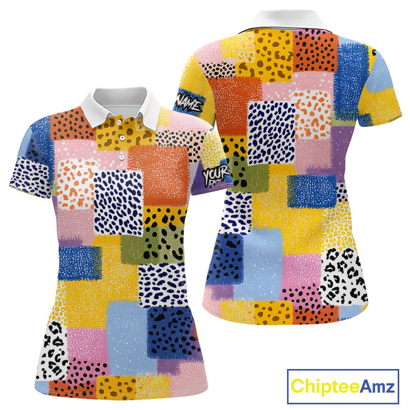 Funny Plaid Womens Golf Polo Shirt Custom Colorful Leopard Square Pattern Team Golf Tops, Golf Gifts NHN0218