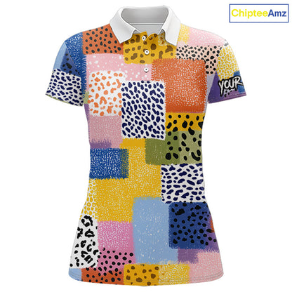 Funny Plaid Womens Golf Polo Shirt Custom Colorful Leopard Square Pattern Team Golf Tops, Golf Gifts NHN0218