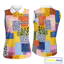 Load image into Gallery viewer, Funny Plaid Womens Sleeveless Golf Polo Shirt Custom Colorful Leopard Square Pattern Team Golf Top NHN0218