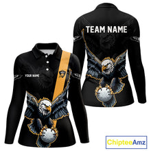 Load image into Gallery viewer, Long Sleeve Golf Polo Shirt Custom Eagle Golf Attire For Women, Black &amp; Yellow Team Golf Top NHN0083