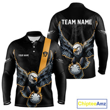 Load image into Gallery viewer, Long Sleeve Golf Polo Shirt Custom Eagle Golf Attire For Men, Black &amp; Yellow Team Golf Top NHN0083