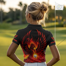 Load image into Gallery viewer, Womens Golf Polo Shirt Custom Phoenix Red Flame Team Golf Tops, Black Golf Outfit For Ladies NHN0084