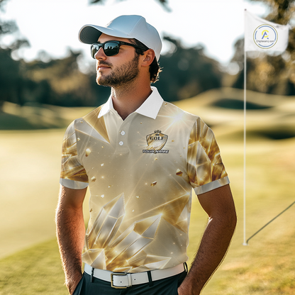 Mens Golf Polo Shirt Custom Gold Diamond Crystal Golf Ball Custom Name Golf Shirts For Team NHN0220