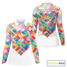 Load image into Gallery viewer, Geometric Pink Long Sleeve Golf Polo Shirt Custom Name Golf Shirts For Ladies Personalized Golf Gifts NHN0089