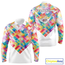 Load image into Gallery viewer, Geometric Pink Long Sleeve Golf Polo Shirt Custom Name Golf Shirts For Men Personalized Golf Gifts NHN0089