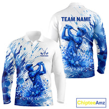 Load image into Gallery viewer, Golf Polo Shirts, Mens Long Sleeve Golf Polo Shirt Blue Painting Golfer Custom Team Golf Shirt NHN0090