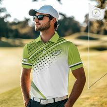 Load image into Gallery viewer, Mens Golf Polo Shirt Custom Name Green And White Golf Shirts For Team Personalized Golf Gifts NHN0096