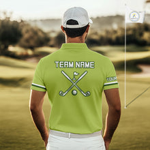 Load image into Gallery viewer, Mens Golf Polo Shirt Custom Name Green And White Golf Shirts For Team Personalized Golf Gifts NHN0096