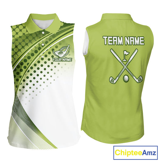 Womens Sleeveless Golf Polo Shirt Custom Green & White Golf Shirts For Team Personalized Golf Gifts NHN0096