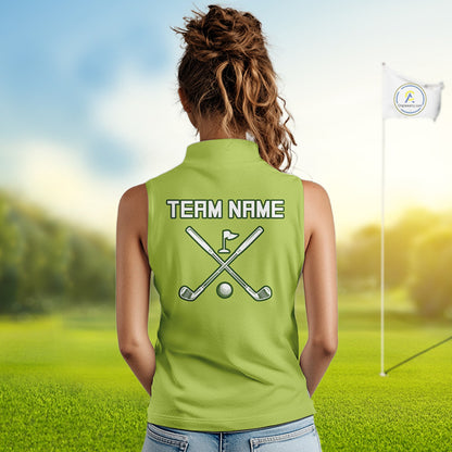 Womens Sleeveless Golf Polo Shirt Custom Green & White Golf Shirts For Team Personalized Golf Gifts NHN0096