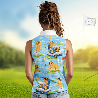 Womens Sleeveless Golf Polo Shirt Custom Funny Golden Retriever Blue Team Golf Tops, Dog Lover Gift NHN0225