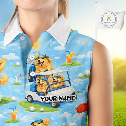 Womens Sleeveless Golf Polo Shirt Custom Funny Golden Retriever Blue Team Golf Tops, Dog Lover Gift NHN0225