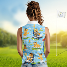 Load image into Gallery viewer, Womens Sleeveless Golf Polo Shirt Custom Funny Golden Retriever Blue Team Golf Tops, Dog Lover Gift NHN0225