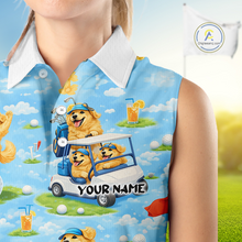 Load image into Gallery viewer, Womens Sleeveless Golf Polo Shirt Custom Funny Golden Retriever Blue Team Golf Tops, Dog Lover Gift NHN0225